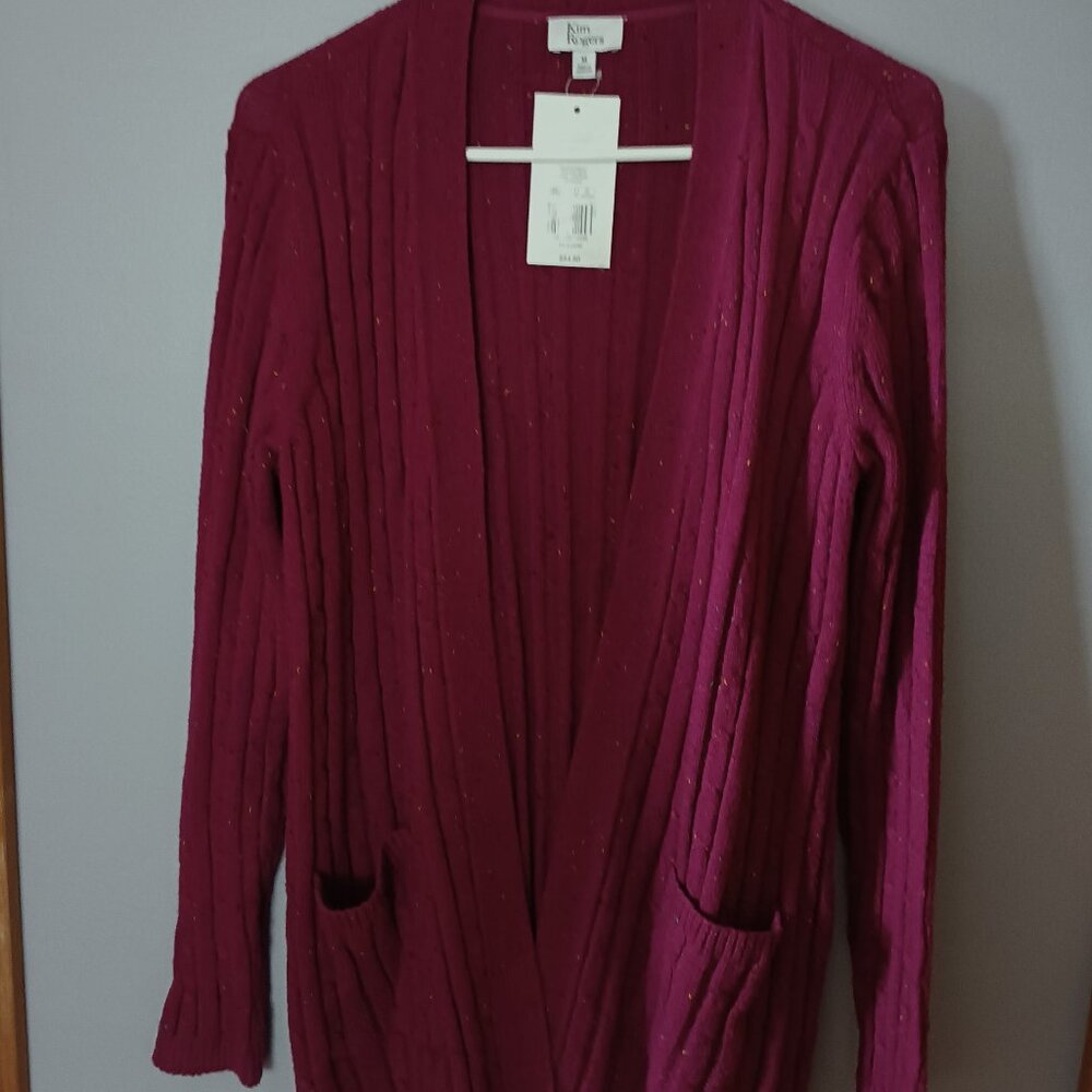 *PD* New Women's Kim Rogers Speckled Long Sleeve Cable Knit Cardigan, size M